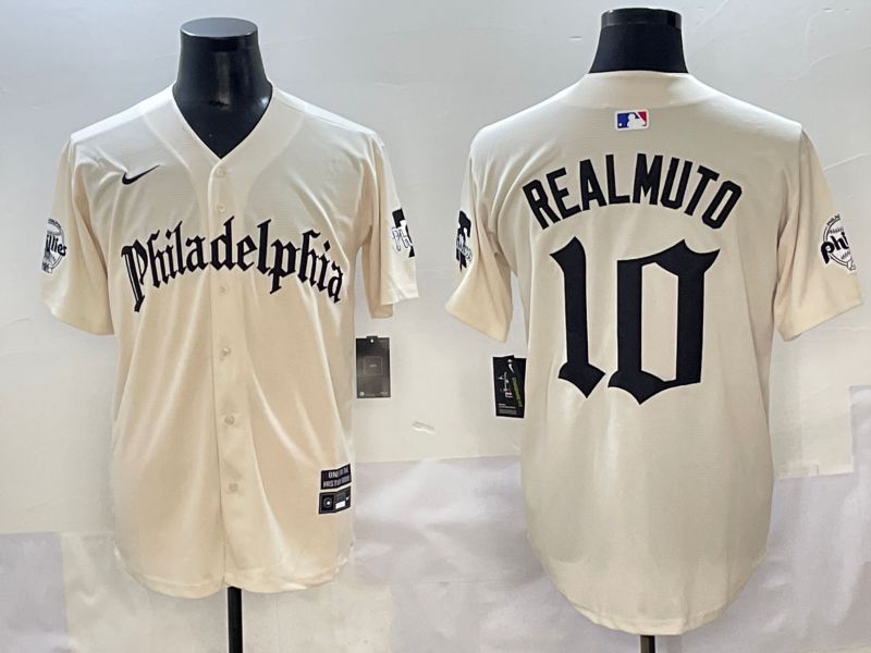 Men 2025 Philadelphia Phillies #10 Realmuto Cream Five generations Joint Name Nike MLB Jersey style 1